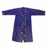 Silk blue/purple coat Chinese, with icat collars and sleeves. Provenance: The Olivia Dell