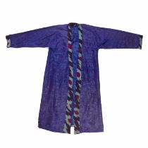 Silk blue/purple coat Chinese, with icat collars and sleeves. Provenance: The Olivia Dell