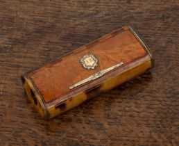 Burr walnut, horn and tortoiseshell inlaid snuff box with hinged lid Possibly early 19th Century