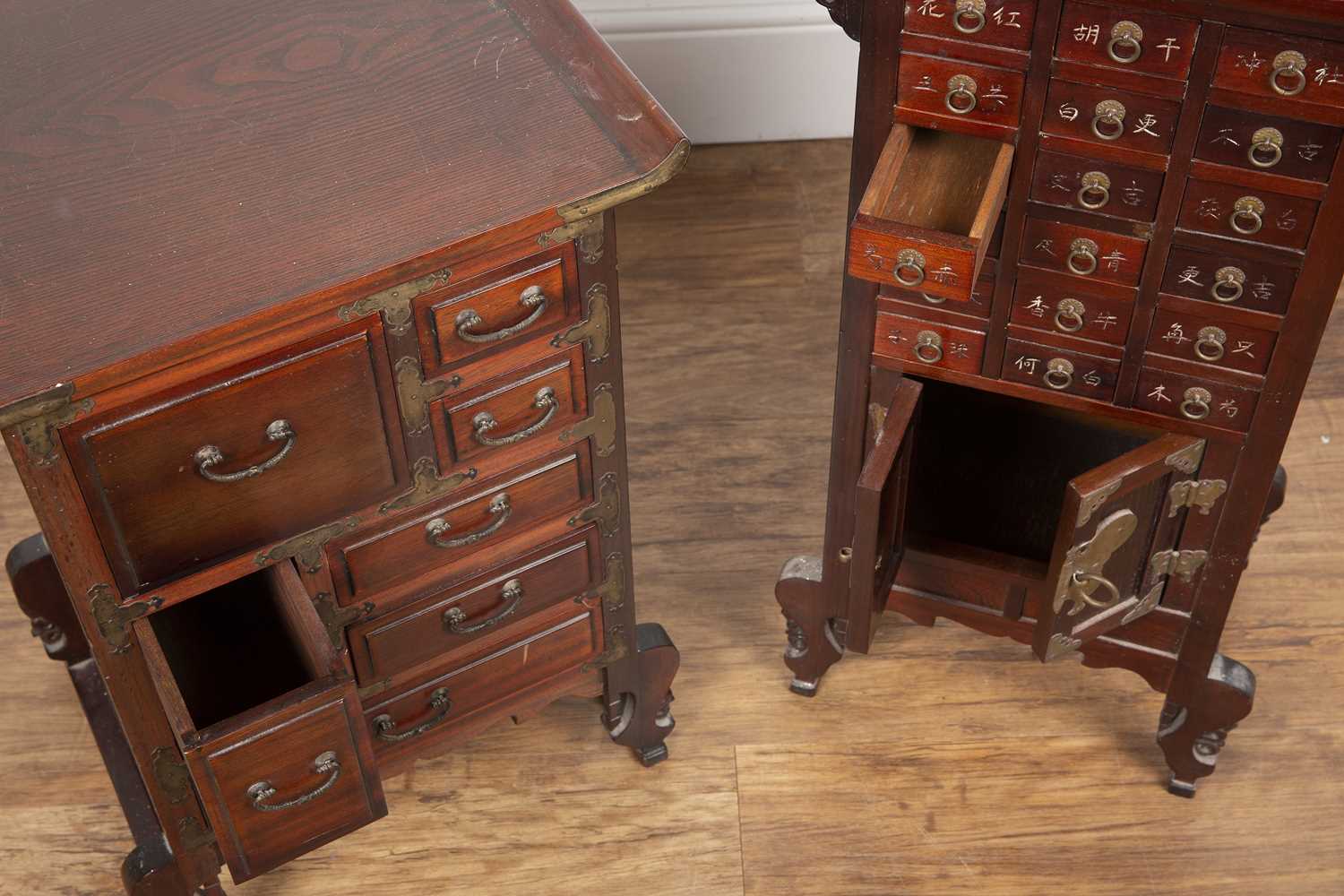 Two small sets of drawers Chinese, one 47cm wide x 75cm high x 25cm deep and the other 44.5cm wide x - Image 3 of 6