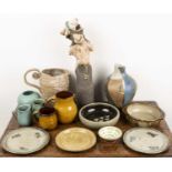 Group of studio pottery including a large camel's head, jugs, vases and other pieces (14)