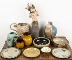 Group of studio pottery including a large camel's head, jugs, vases and other pieces (14)