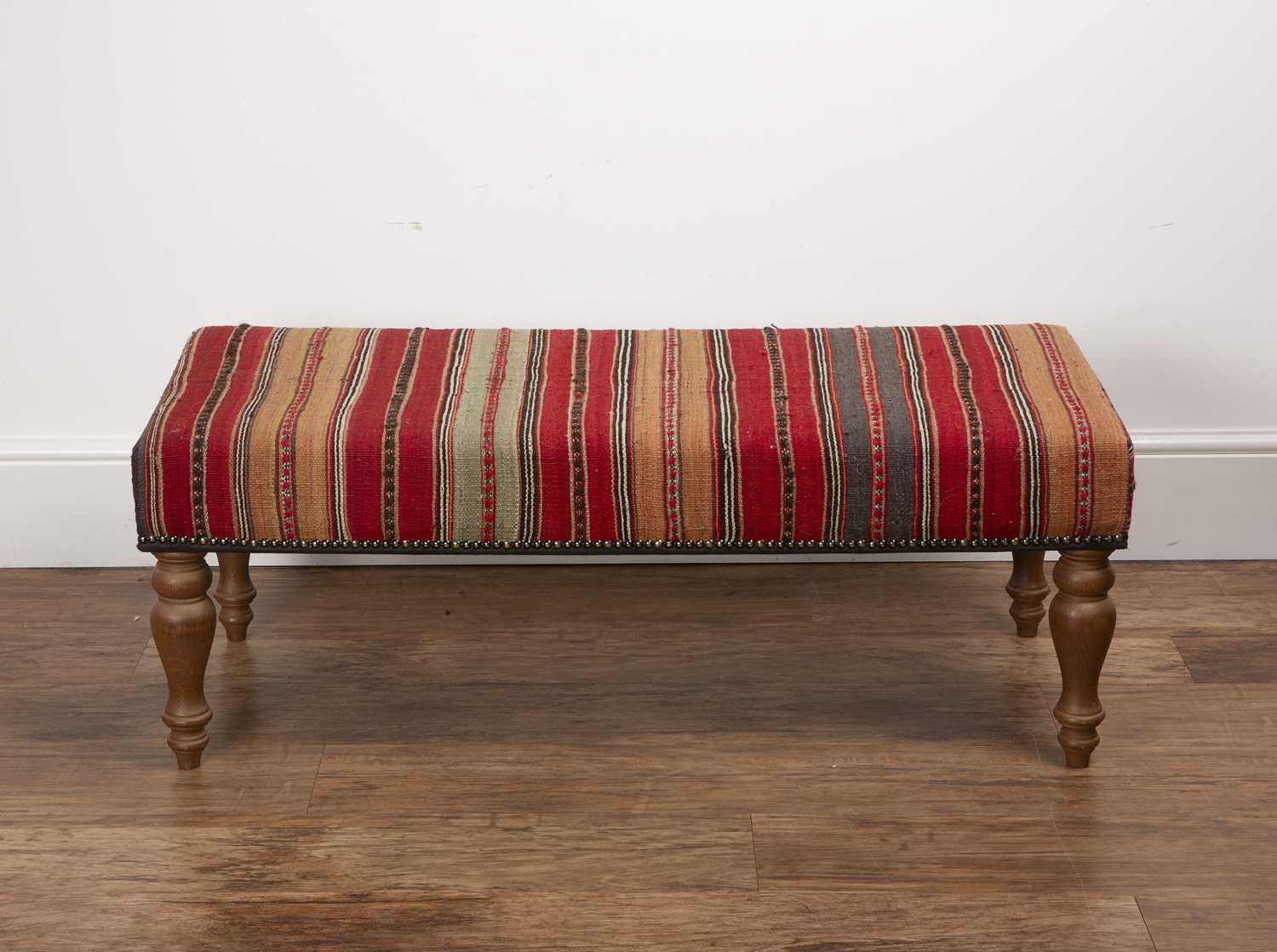 Contemporary footstool with a Kelim type cover, 102cm long x 46cm deep x 38cm high Provenance: The - Image 4 of 5