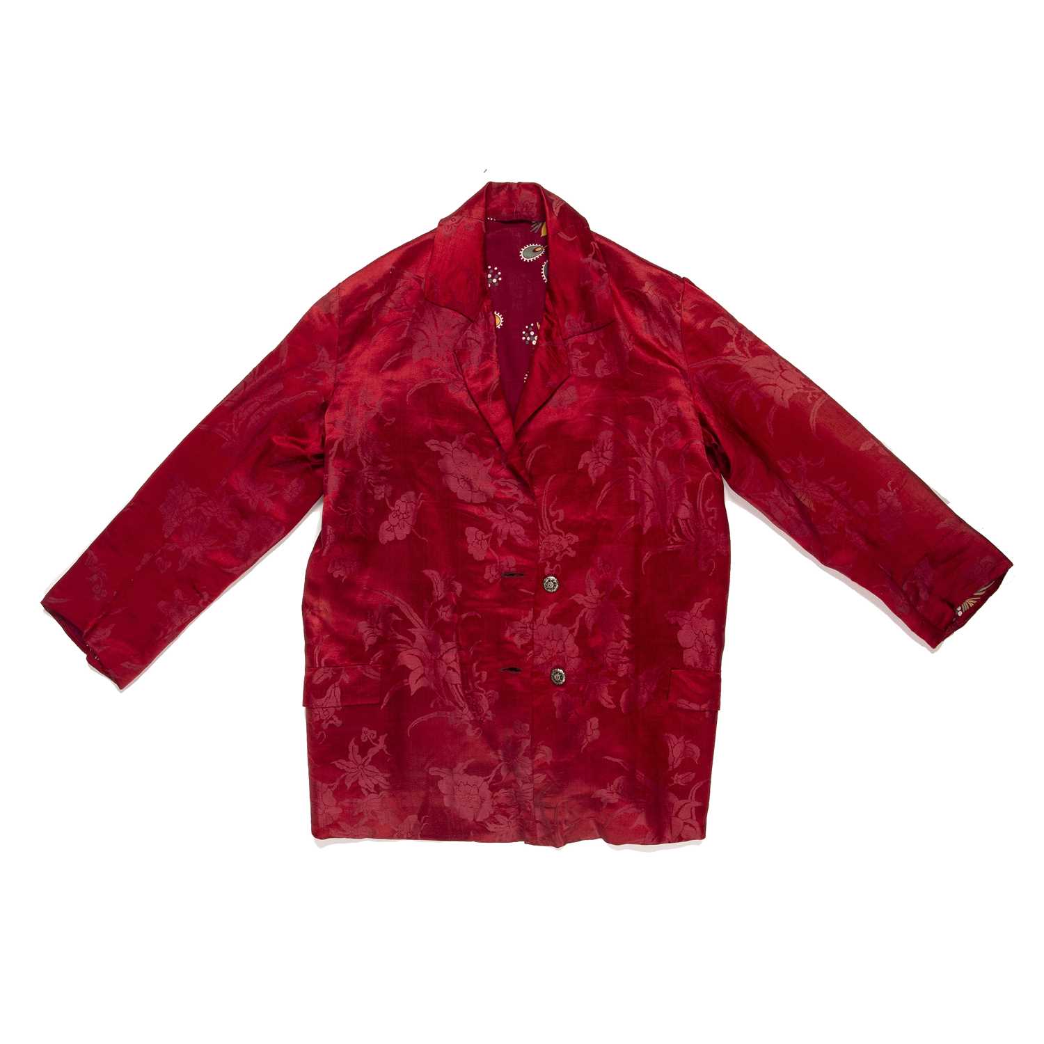 Group of four pieces including a Central Asian red silk and embroidered top, a Hungarian silk - Image 2 of 9