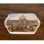 Alexandra Palace Prattware pot and cover Victorian, with transfer printed design to the lid,
