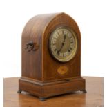 Edwardian lancet case rosewood mantel clock the case in arched form, with inlay to the case and