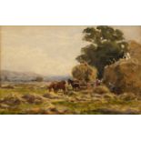 Vivian Rolt (1874-1933) 'Farm labourers with haycart', watercolour, unsigned, 24cm x 37cm Foxing,