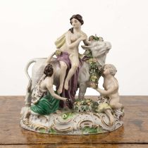 Attributed to Dresden porcelain 'Europa and the Bull' figure group, with blue mark to the