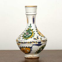 Kutahaya pottery vase Turkey, of white ground with painted leaf-shaped panels, 20.8cm high With wear