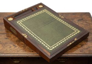 Writing box with brass inlay mahogany, brass inlay detail to the top inscribed 'GR 1833', with brass