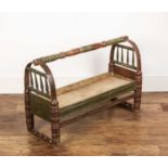Painted child's crib Central Asian, with original painted decoration, 89cm long x 34cm wide x 62cm