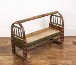 Painted child's crib Central Asian, with original painted decoration, 89cm long x 34cm wide x 62cm