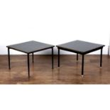 JWC Payne for Heals of London Pair of side tables, brass and formica with a black table surface,