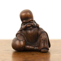 Carved boxwood netsuke Japanese in the form of Fukurokuju, signed Masayoshi, 3.8cm high With some