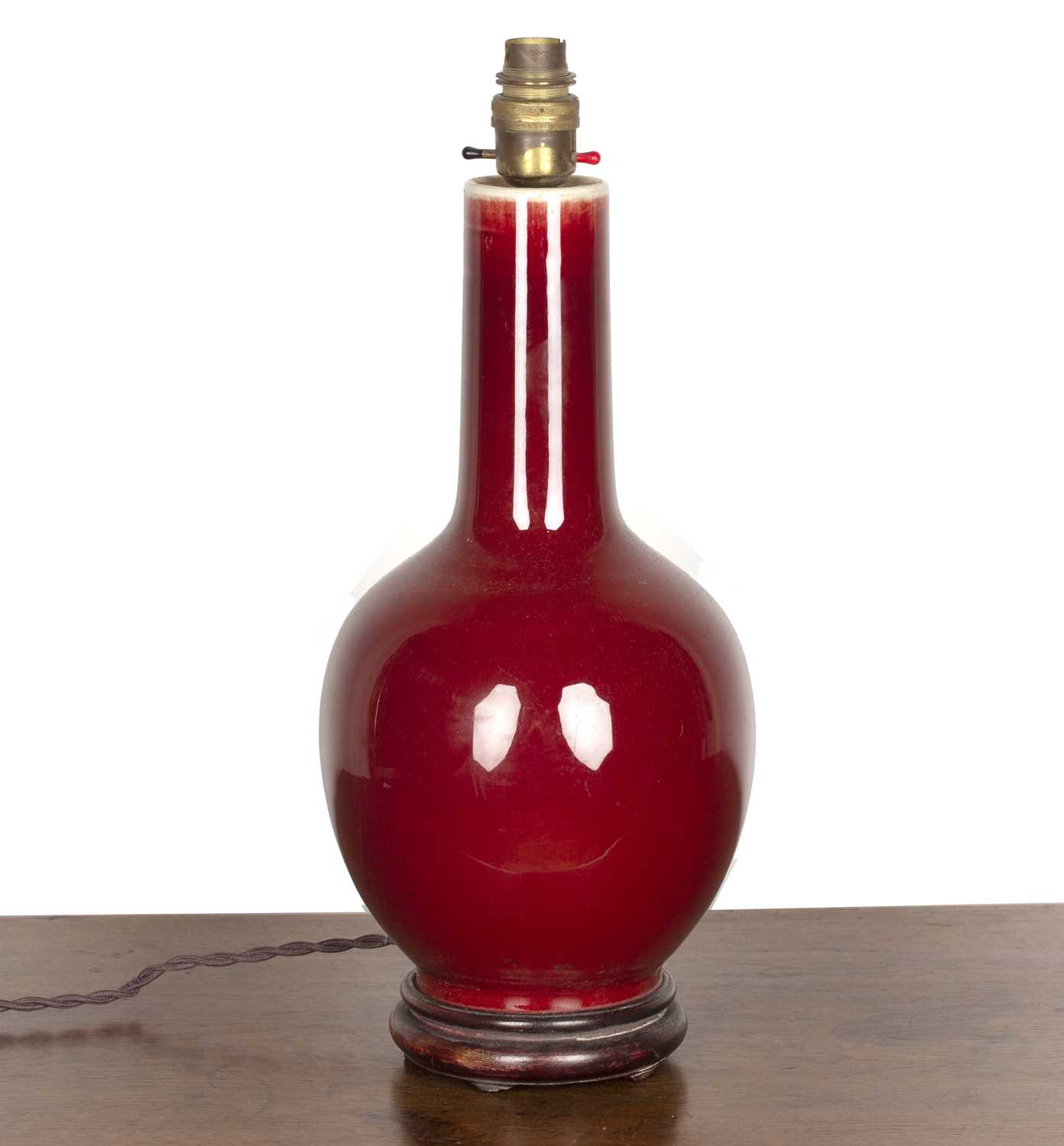 Sang de boeuf bottle vase Chinese, 18th/19th Century converted to a table lamp, and with a
