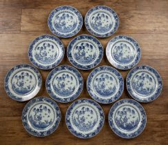 Set of twelve blue and white porcelain plates Chinese, circa 1800 each painted with a lady and child