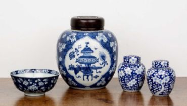 Group of pieces Chinese, 19th/20th Century including a larger ginger jar with prunus decoration, and