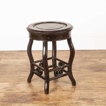 Circular topped pot or urn stand Chinese with curved legs and open carvings in the form of linked