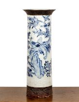 Large crackleware stick stand/vase Chinese, 19th Century painted with birds resting on flowering