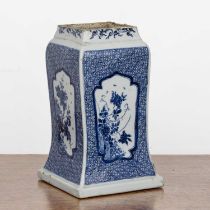 Blue and white porcelain square vase Chinese, 18th Century painted with panels of blossom, within