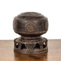 Lacquer box on stand Sino-Tibetan, 19th Century with Buddhistic symbols around the sides and on