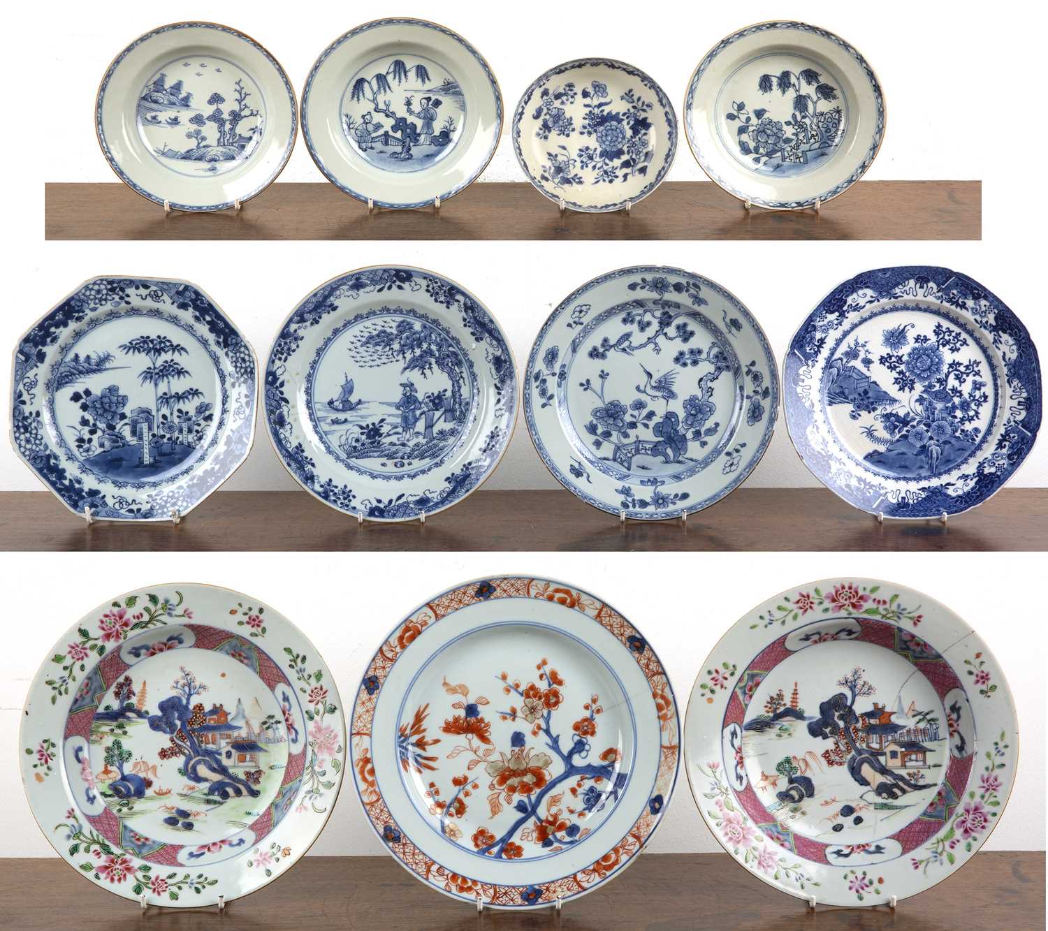 Group of porcelain plates and dishes Chinese, 18th/19th Century including famille rose, export Imari