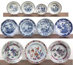 Group of porcelain plates and dishes Chinese, 18th/19th Century including famille rose, export Imari