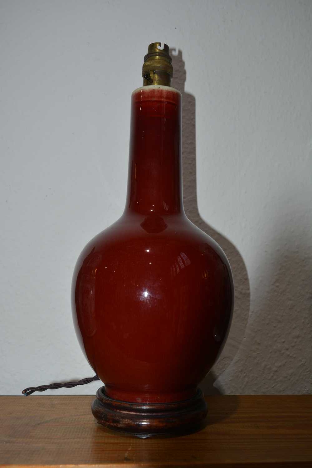 Sang de boeuf bottle vase Chinese, 18th/19th Century converted to a table lamp, and with a - Image 4 of 4