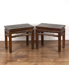 Pair of hardwood rectangular tables Chinese in the Ming style, with carved friezes, 54.5cm wide x