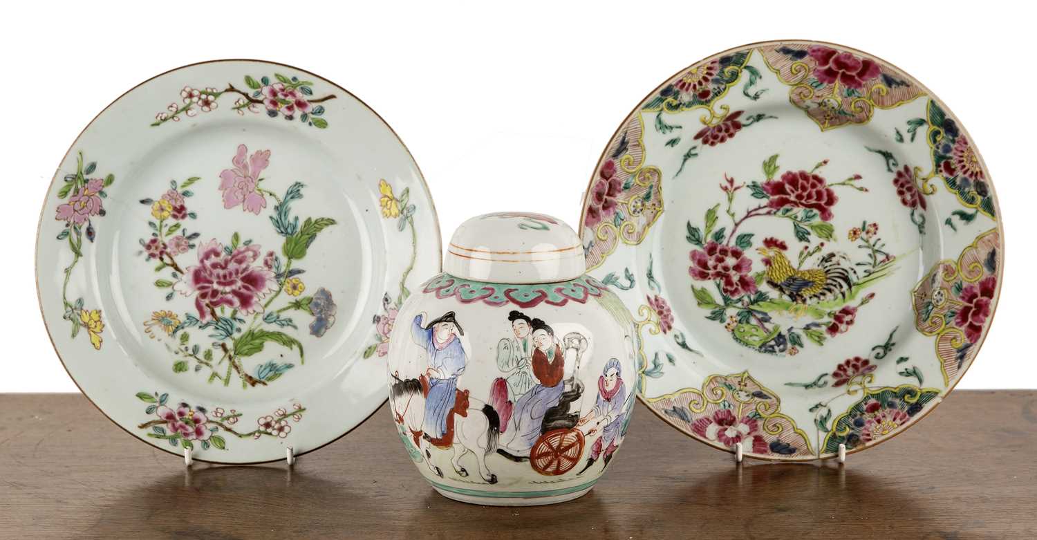 Group of pieces Chinese to include a small enamelled porcelain jar and cover, 13.5cm, two famille