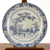 Large Export blue and white porcelain charger Chinese, 19th Century painted with two figures beneath