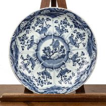 Blue and white large shallow dish/charger Chinese, Kangxi period (1662-1722) painted with panels