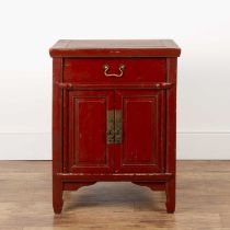 Red lacquer low cupboard Chinese, fitted with a drawer and cupboard, 54cm square x 70cm high