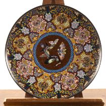 Large cloisonné charger Japanese, circa 1900 with a central design of butterflies, within a wide
