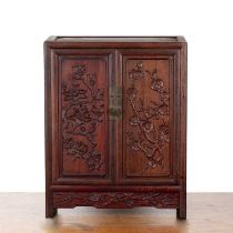 Hardwood table cabinet Chinese the carved panel doors enclosing small drawers, 31.5cm wide x 17cm