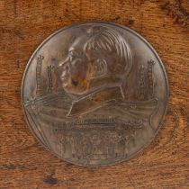 Bronze Maoist medallion Chinese the Communist plaque with a profile head of Mao, inscriptions and