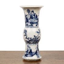 Blue and white porcelain yen yen vase Chinese, 19th Century painted with scholars, and having a four