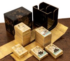Uta Garuta card game in a black lacquer case Japanese, Meiji period Probably Hyakami Isshu, of the