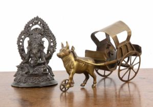 Bronze model of Ganesh Indian the multi-armed seated figure set on a lotus base, 17cm high and a