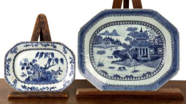 Two blue and white porcelain serving dishes Chinese, early 19th Century including a Nanking Willow