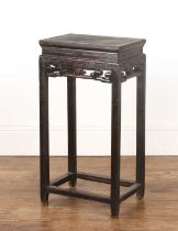 Small rectangular topped stand or table Chinese with a geometric carved frieze, with carvings in the