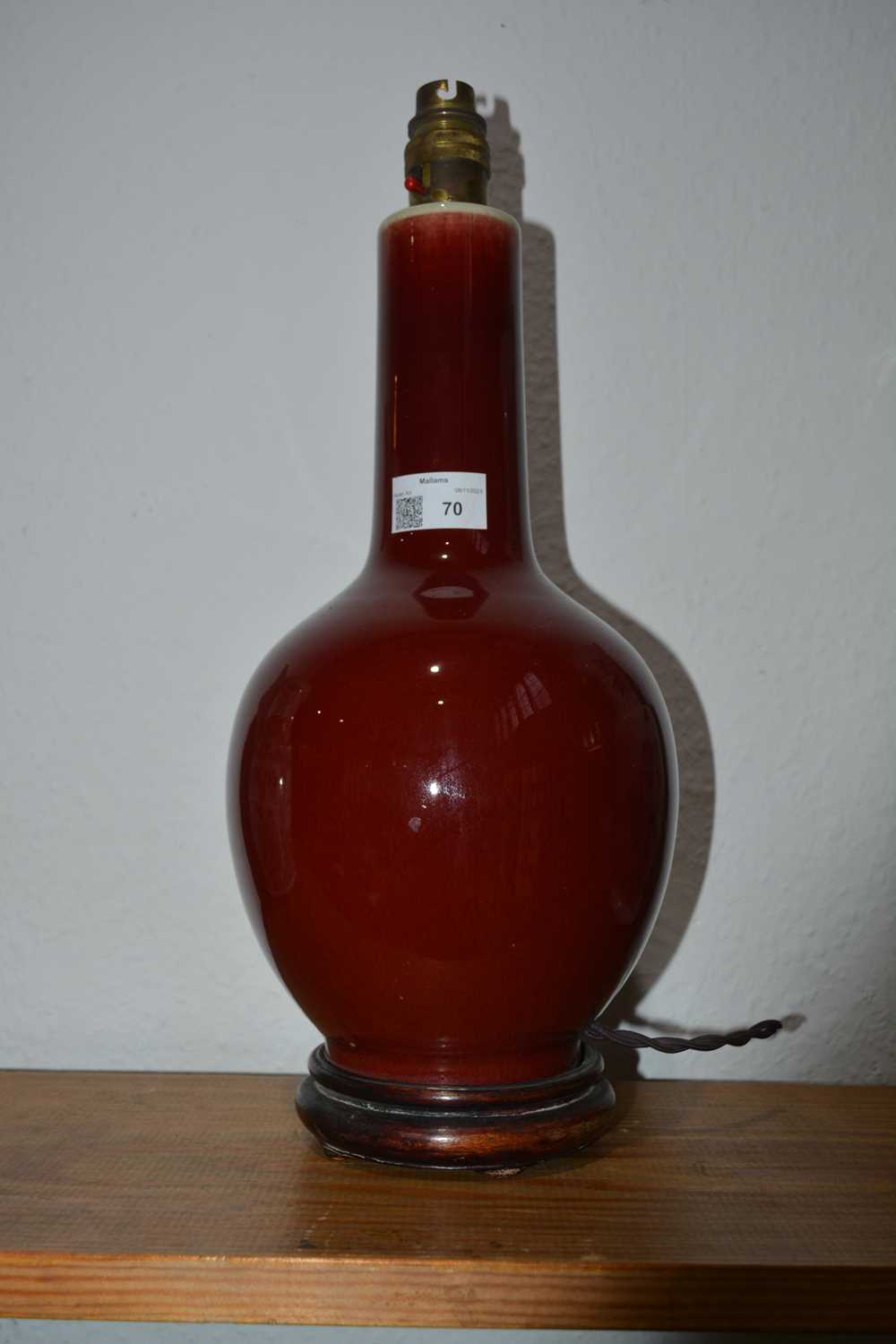 Sang de boeuf bottle vase Chinese, 18th/19th Century converted to a table lamp, and with a - Image 3 of 4