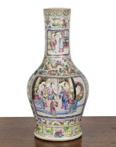 Canton polychrome bottle vase Chinese, 19th Century painted with panels of courtiers within a