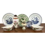 Group of pieces Chinese, 18th/19th Century including a pair of blue and white porcelain plates,