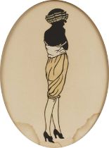 English school (early 20th century) Full length portrait of a lady in Art Deco dress, indistinctly