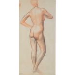 Lincoln Pugh Jenkins (1901-1988) Life study - a nude from behind, signed, black and sanguine