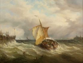 James Webb (c.1825-1895) French fishing trawlers off Calais, oil on canvas, 49.5 x 64.5cm Has been