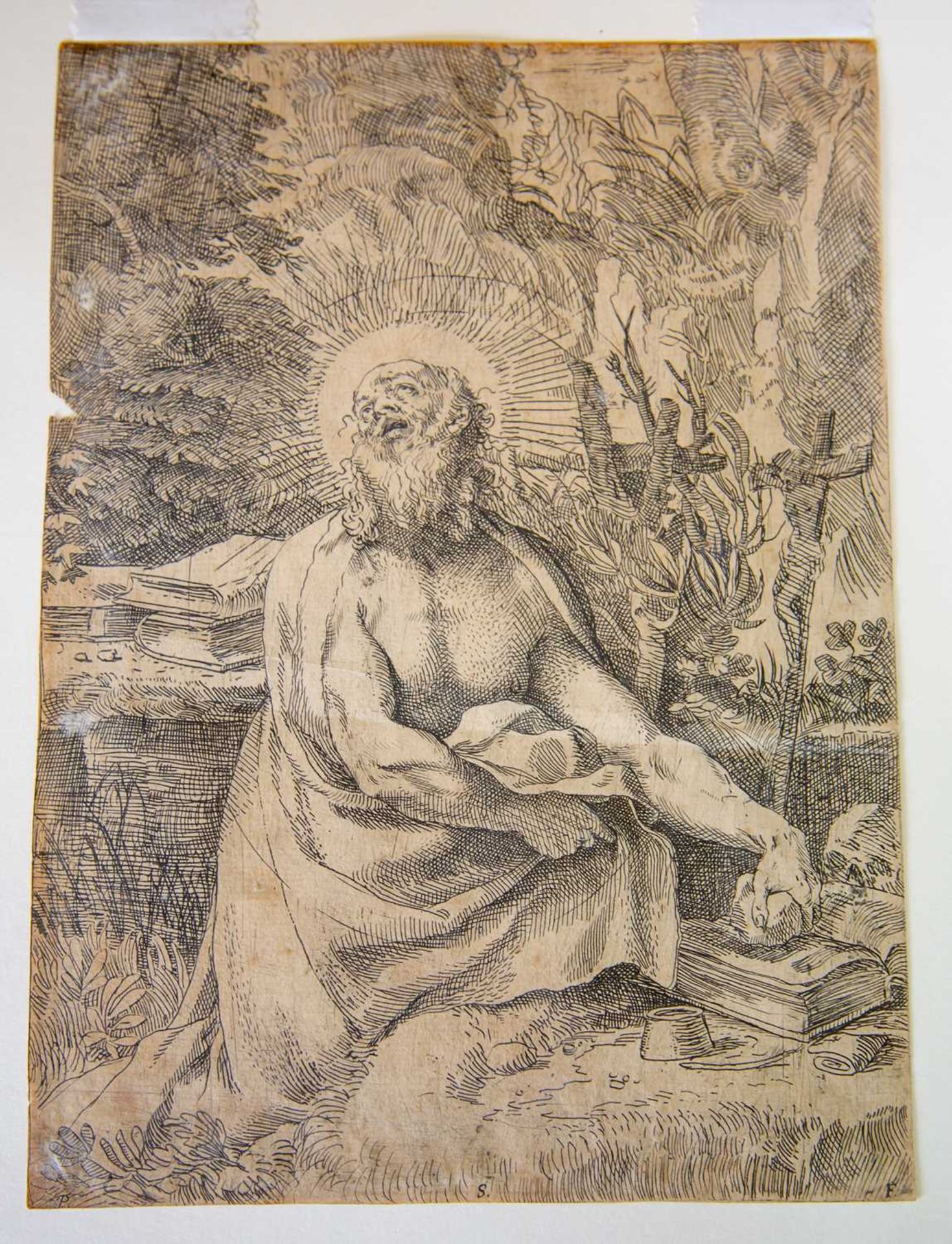 Annibale Carracci St Jerome in the Wilderness, (B14), etching, State II, 24.5 x 17cm, collector's