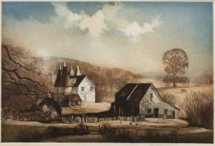 Rowland Hilder (1905-1993) Little Bew Bridge Farm, etching in colours, pencil signed in the margin