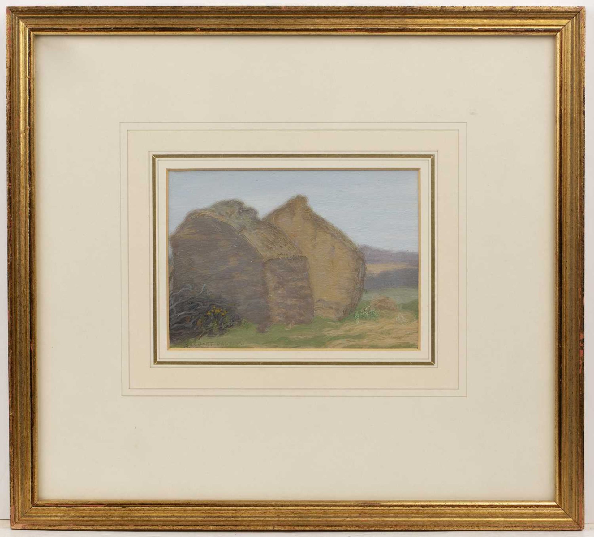 Herbert Dalziel ( 1858-1941) Landscape with barns, signed, oil on board, 11 x 15cm - Image 2 of 3